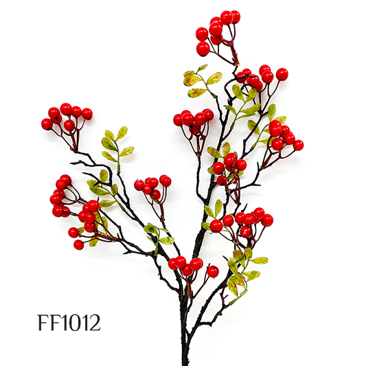 Artificial Berry Branches, Christmas Red Berry Stem Simulation Fruit Foam Holly Berry Stem DIY Floral Decoration for Christmas Tree (FF1012)