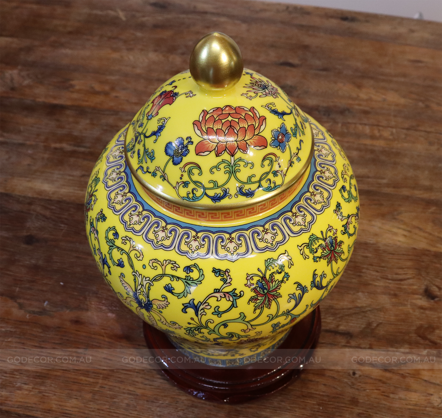 50CM Tall Artificial Flower Arrangement Berry Branches In Yellow Chinese Pattern Jar (ARAA3)