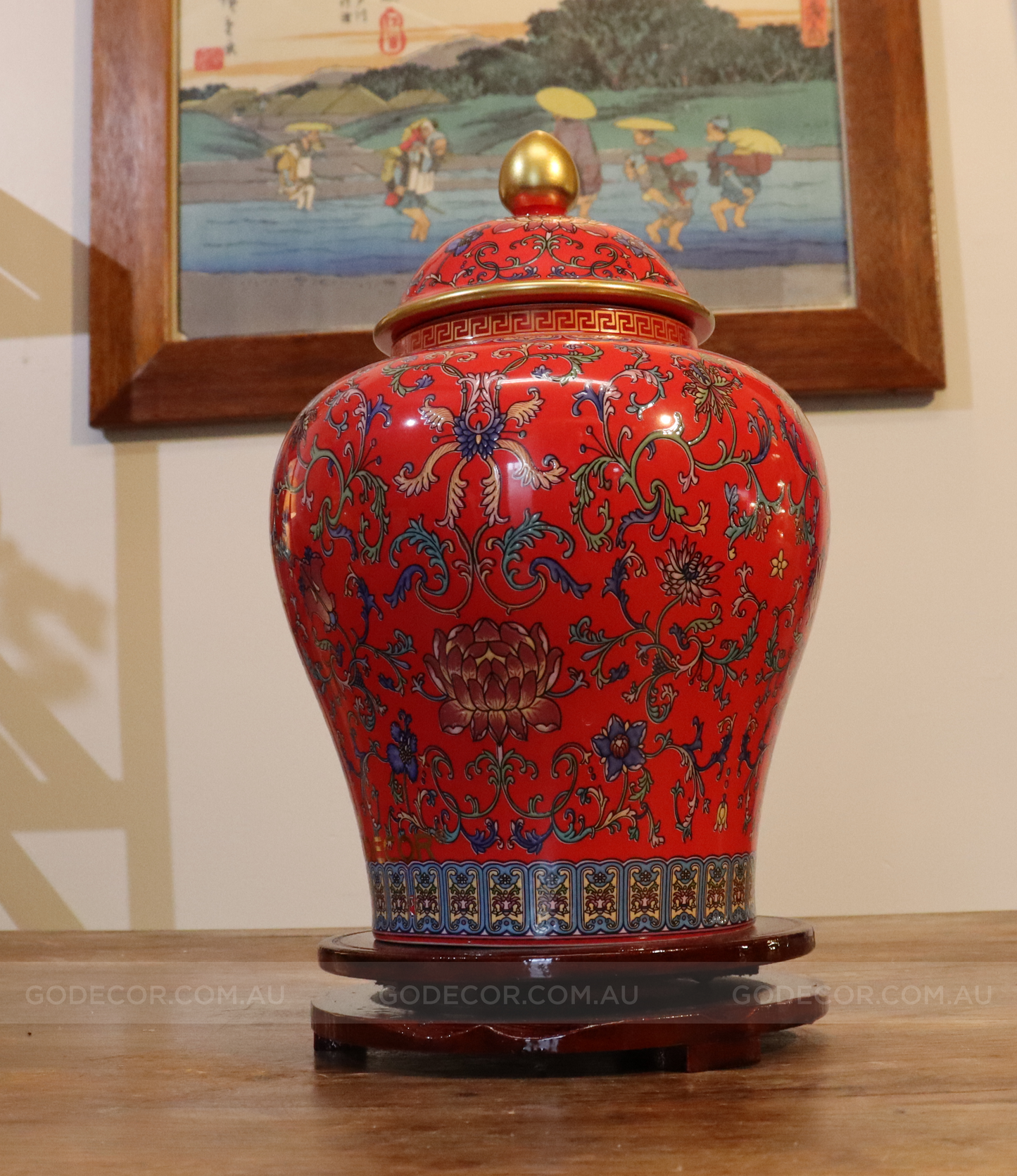 50CM Tall Artificial Flower Arrangement Berry Branches In Yellow Chinese Pattern Jar (ARAA3)