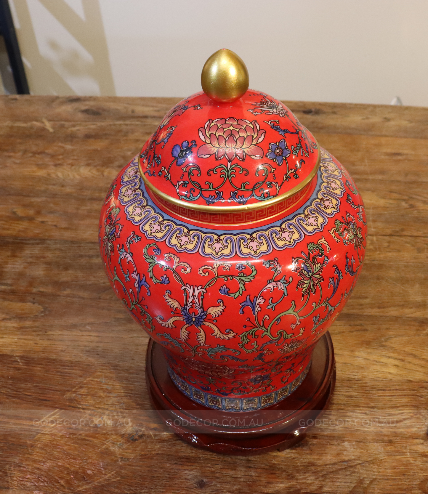 50CM Tall Artificial Flower Arrangement Berry Branches In Yellow Chinese Pattern Jar (ARAA3)