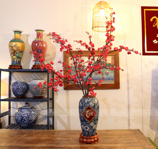 1.2M Tall Artificial Flower Arrangement Plum Blossom In Blue and White Vase (ARAD1)