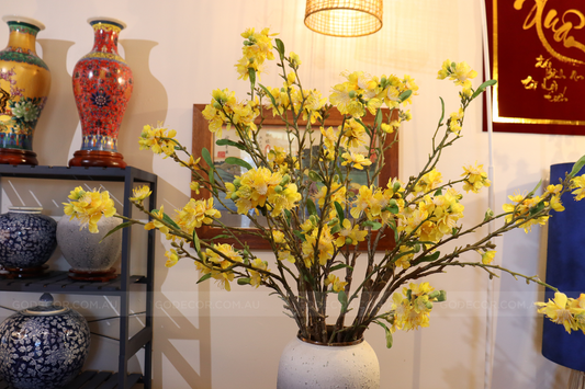 94CM Tall Artificial Flower Arrangement Yellow Apricot Flower In Grey Ombre Vase (ARAG1)