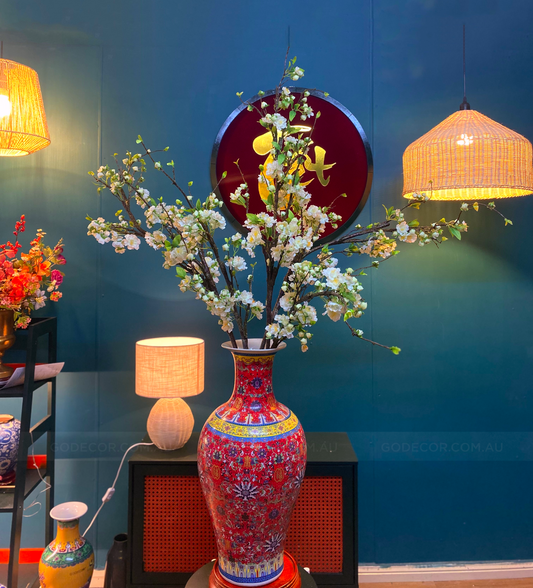 1.6M Artificial Flowers Arrangement Plum Blossom in Chinese Pattern Vase (ARBC2)