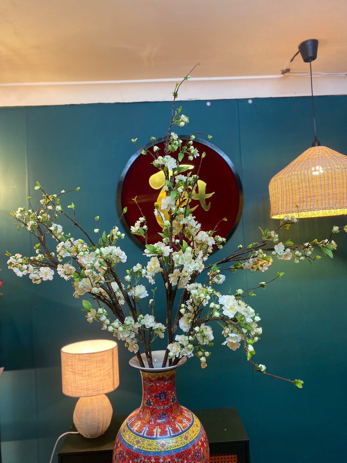 1.6M Artificial Flowers Arrangement Plum Blossom in Chinese Pattern Vase (ARBC2)