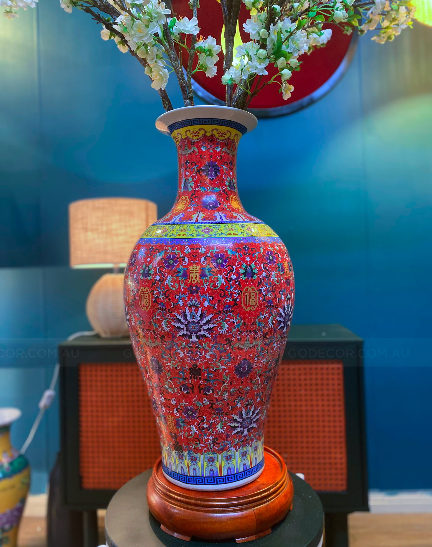 1.6M Artificial Flowers Arrangement Plum Blossom in Chinese Pattern Vase (ARBC2)