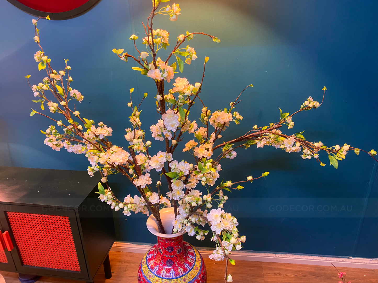 1.6M Artificial Flowers Arrangement Plum Blossom in Chinese Pattern Vase (ARBC2)