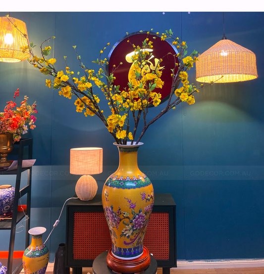 1.6M Artificial Flowers Arrangement Plum Blossom In Chinese Pattern Vase (ARBC3)