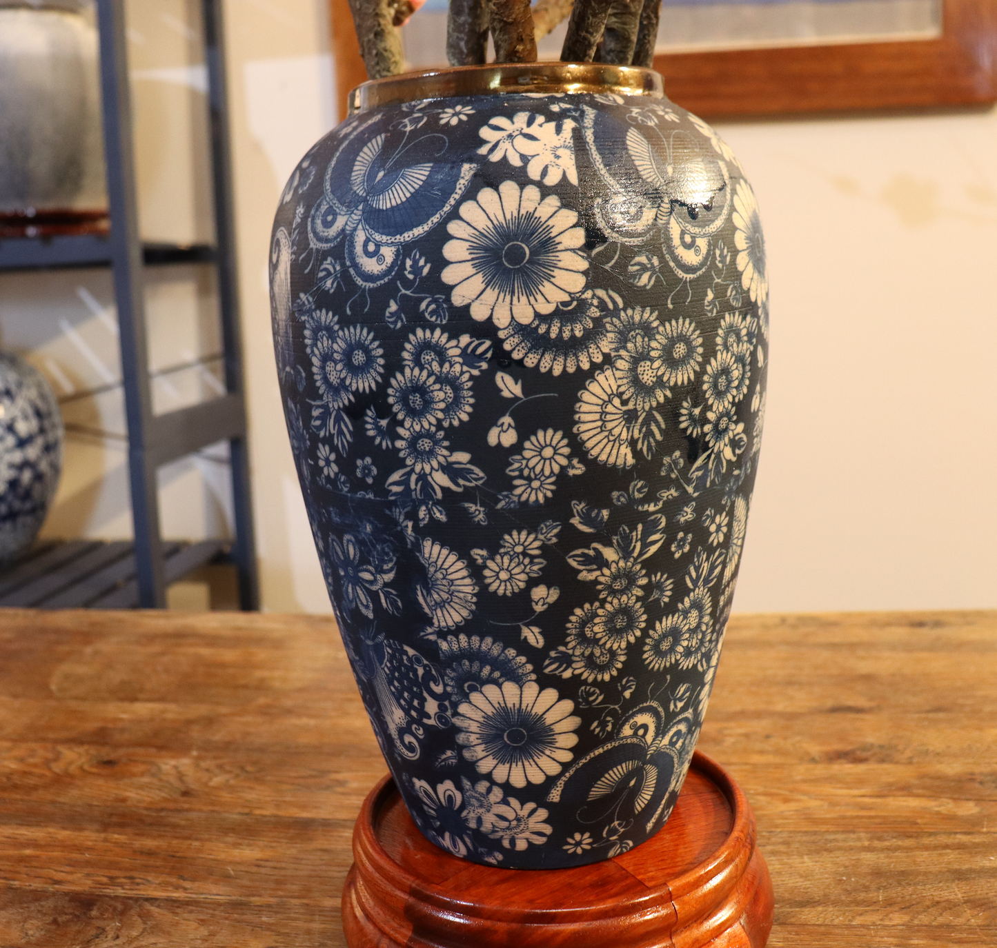 73CM Tall Artificial Flowers Arrangement Plum Blossom In Blue & White Pattern Vase (ARAL1)