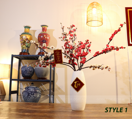 1M TALL Artificial Flowers Arrangement Plum Blossom in White Vase (ARAN1)