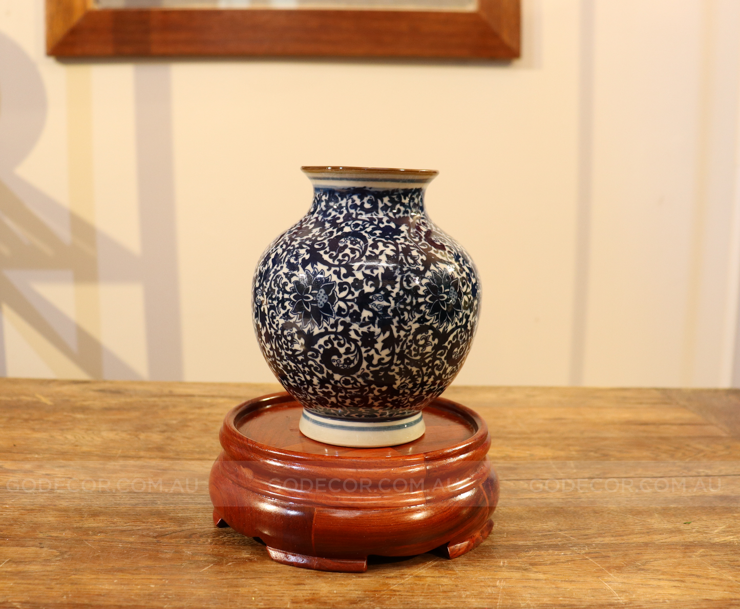 51CM Tall Artificial Flower Arrangement Realistic Plum Blossom In Short Blue Pattern Vase (ARCT1)