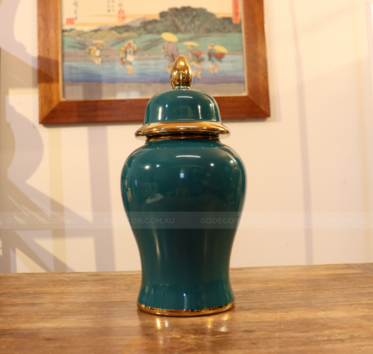 Gold Pattern Ocean Green Ginger Jar (GJC1)
