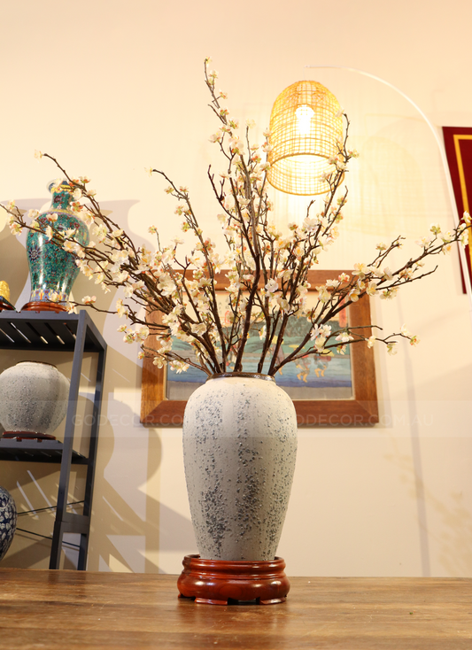 87CM Tall Artificial Flower Arrangment Plum Blossom In Long Grey Ombre Vase (ARAY1)