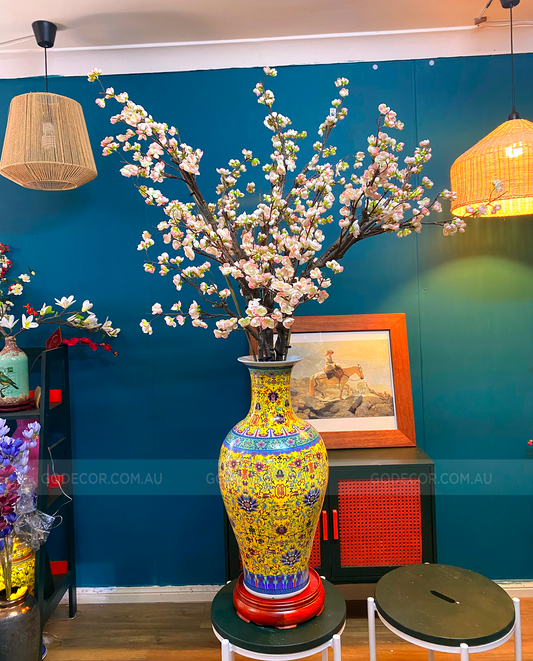 1.6m Tall Artificial Flowers Arrangement Plum Blossom InnChinese Pattern Vase (GV03)