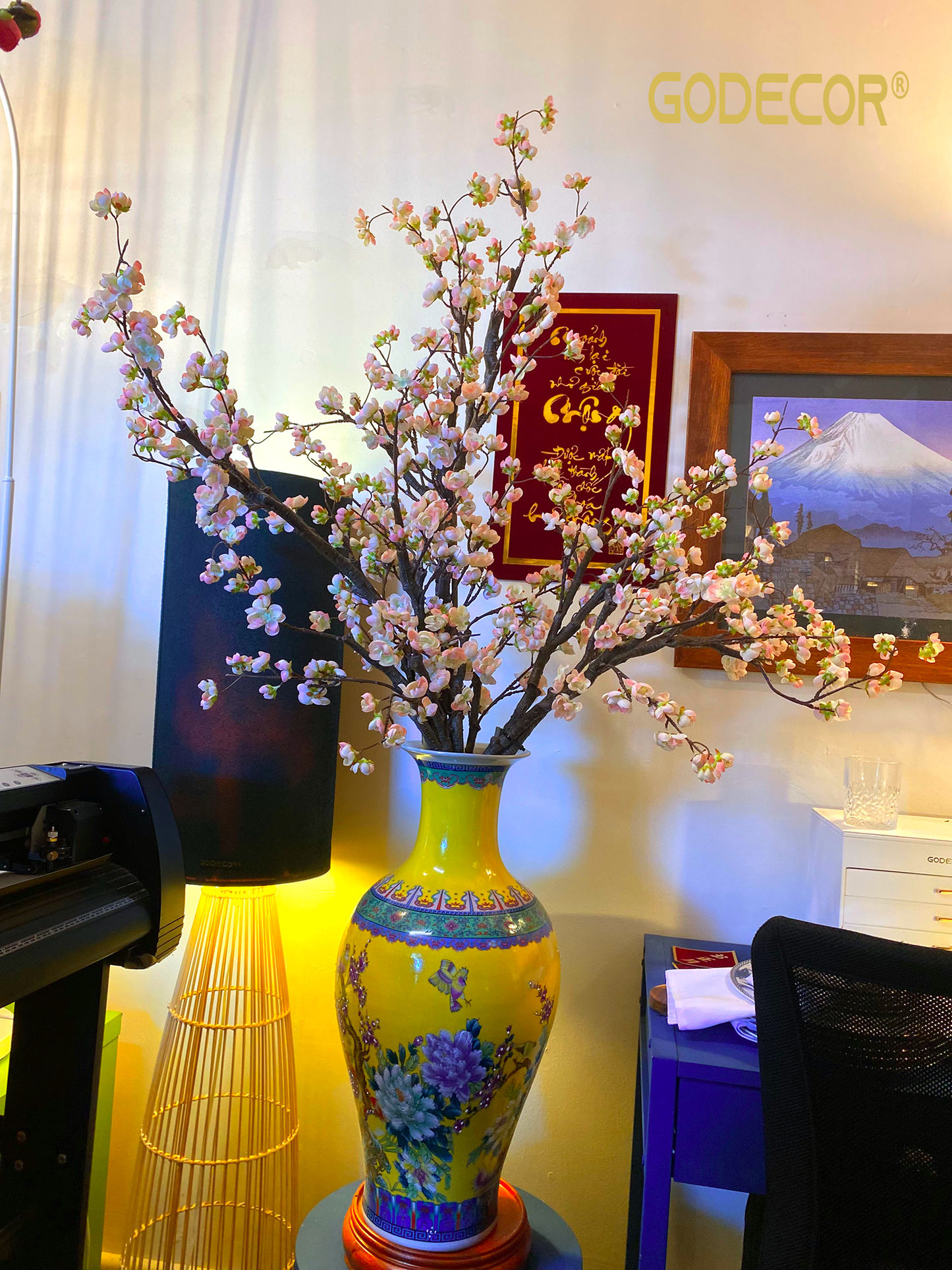 1.6m Tall Artificial Flowers Arrangement in Chinese Pattern Vase (GV01)
