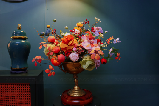 63CM Tall Arrangement Boutique Of Artificial Flower In Metal Vase (ARBN1)