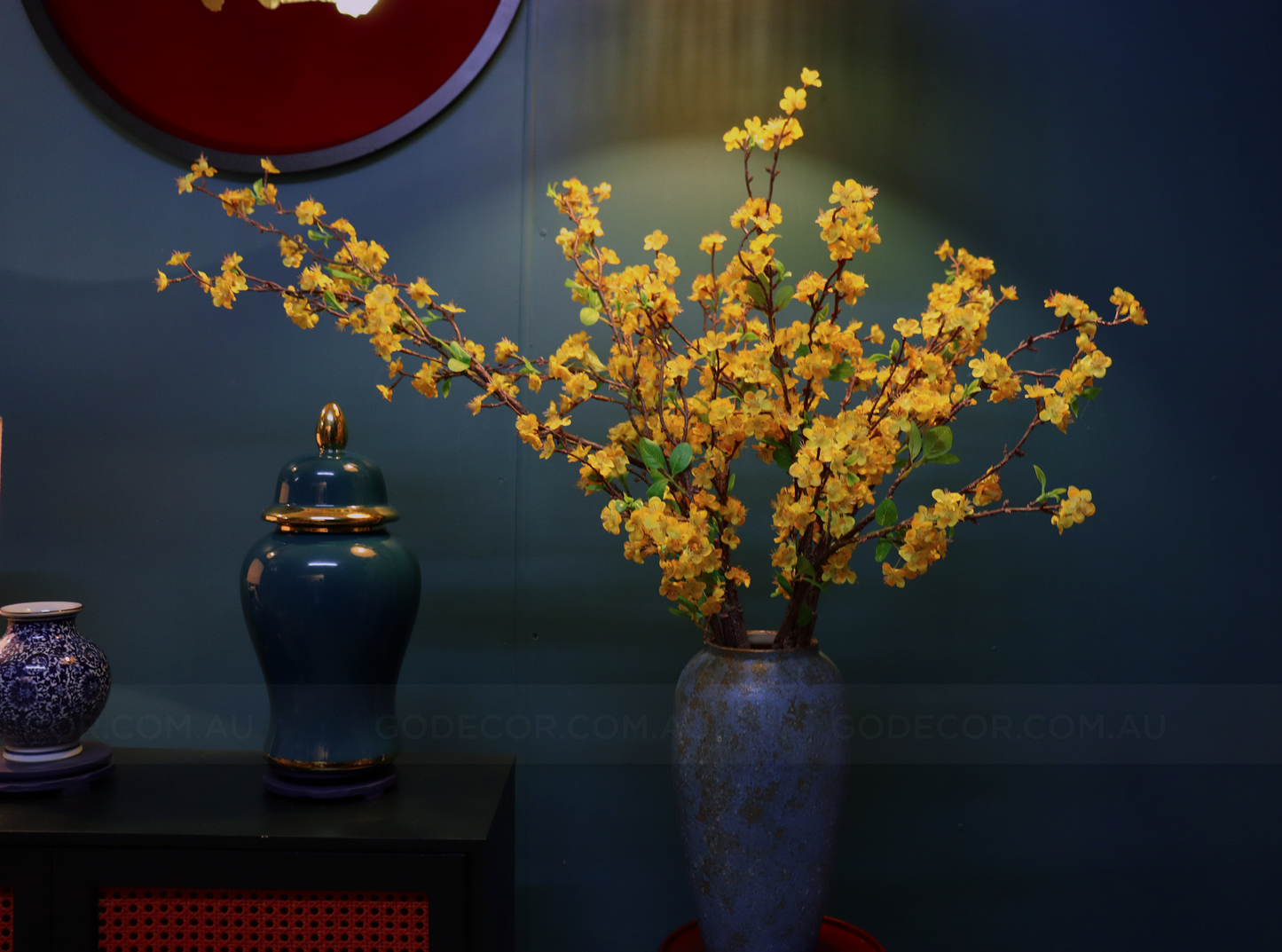 1m Tall Artificial Flower Arrangement Yellow Apricot Flower In Vase (ARBK4)