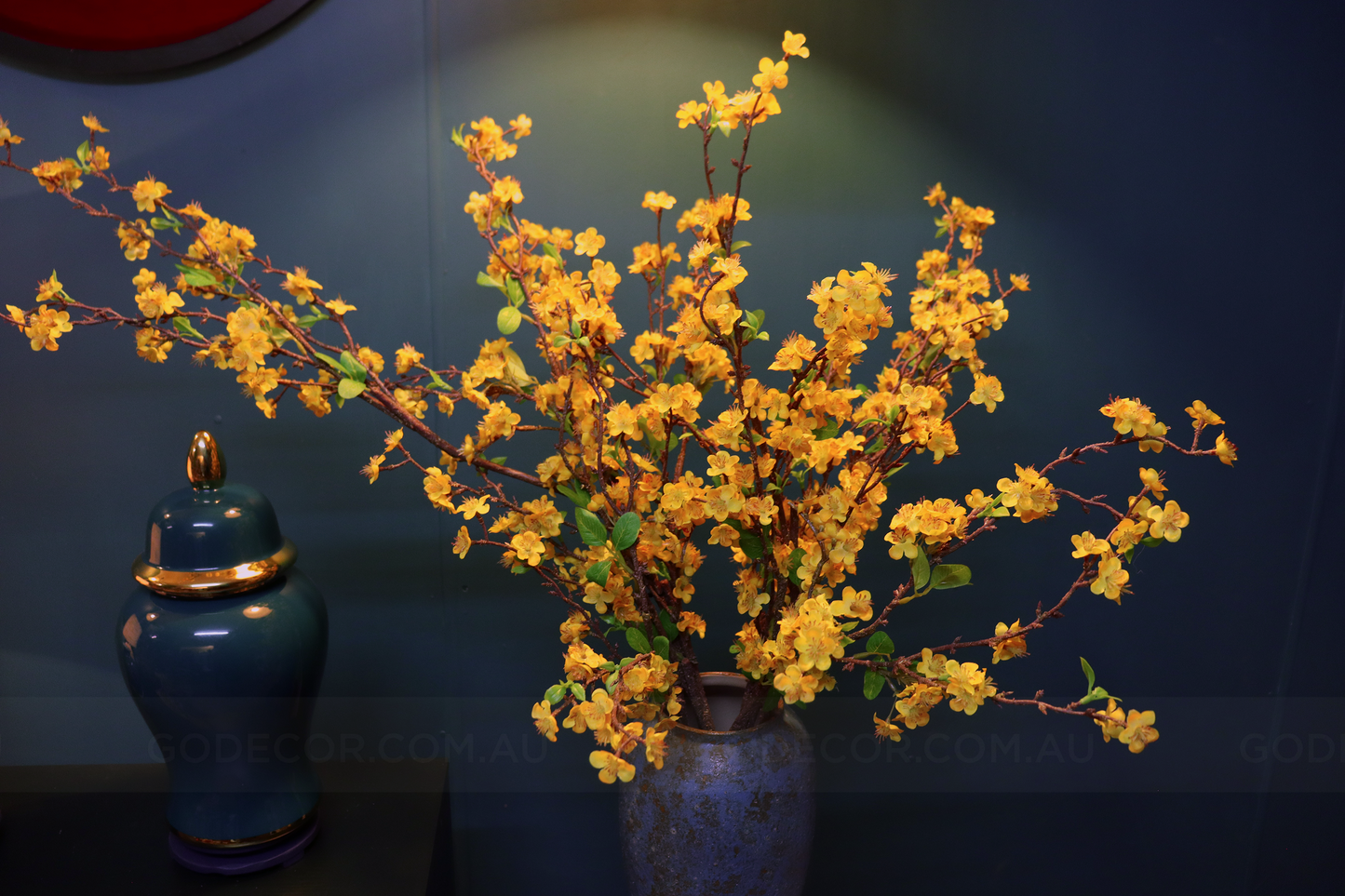 1m Tall Artificial Flower Arrangement Yellow Apricot Flower In Vase (ARBK4)