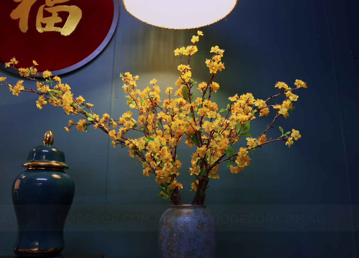 1m Tall Artificial Flower Arrangement Yellow Apricot Flower In Vase (ARBK4)