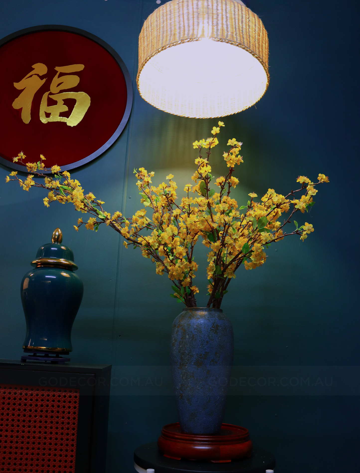 1m Tall Artificial Flower Arrangement Yellow Apricot Flower In Vase (ARBK4)