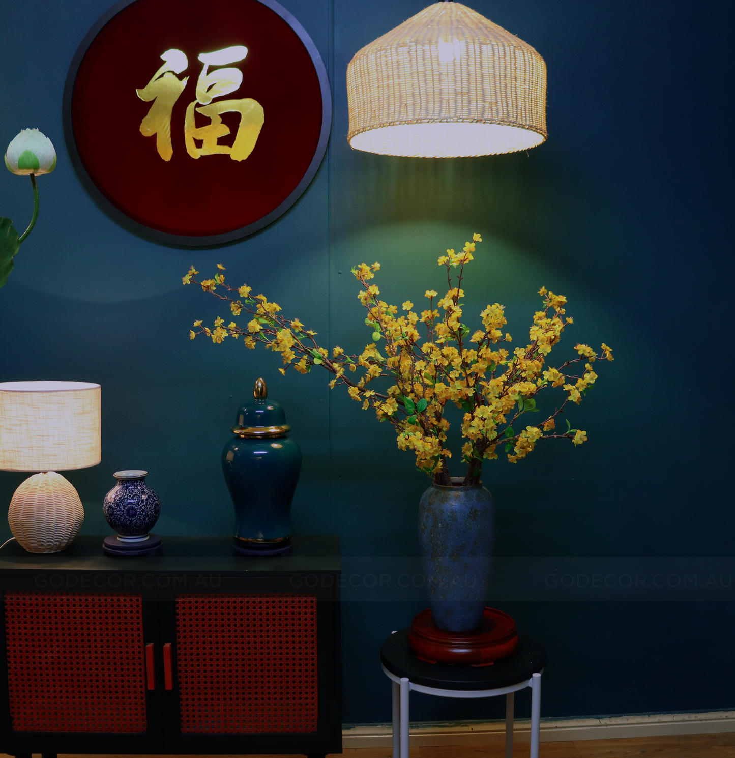 1m Tall Artificial Flower Arrangement Yellow Apricot Flower In Vase (ARBK4)