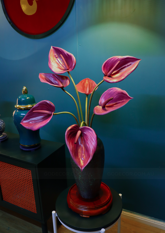 80CM Tall Artificial Flower Arrangement Purple Flamingo Flowers In Vase (ARBP2)