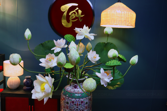 1.1M Tall Artificial Flowers Arrangements Lotus in Chinese Pattern Vase (ARBH1)