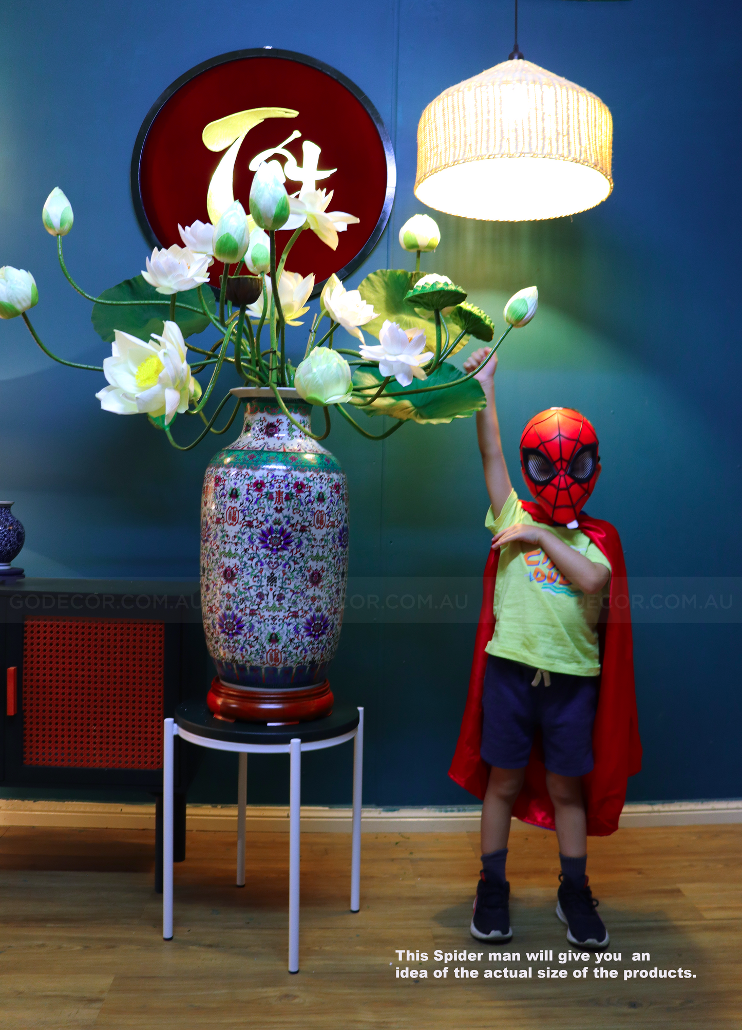 1.1M Tall Artificial Flowers Arrangements Lotus in Chinese Pattern Vase (ARBH1)