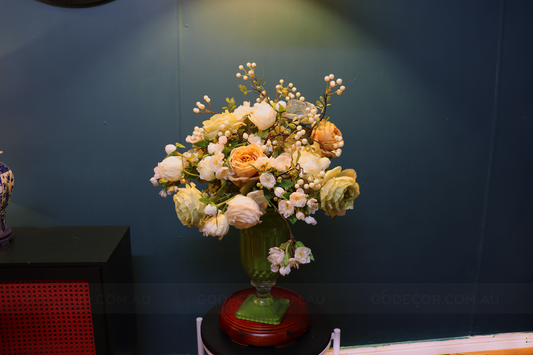 68CM Tall Arrangement Boutique Of Artificial Flowers In Light Green Glass Vase (ARBS5)