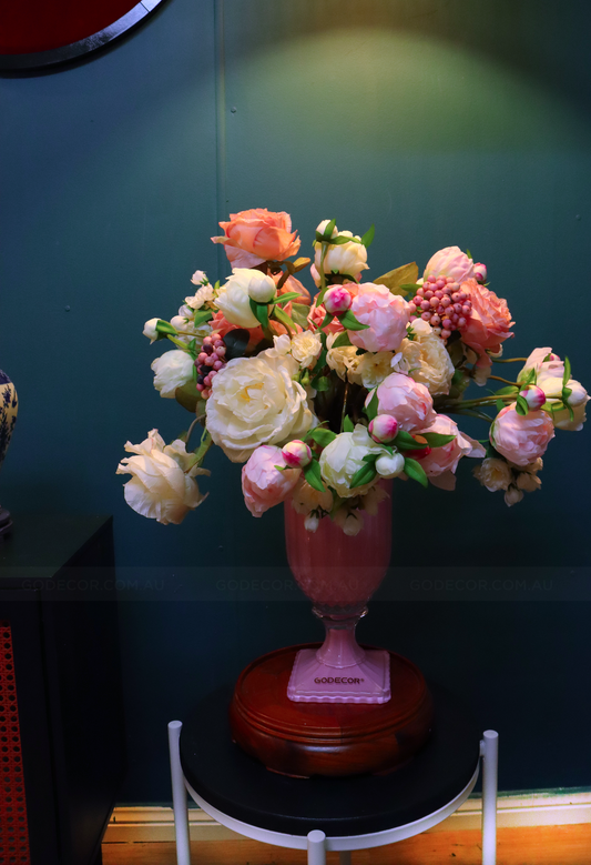 60CM Tall Arrangement Boutique Of Artifiacial Flower In Pink Glass Vase (ARBS6)