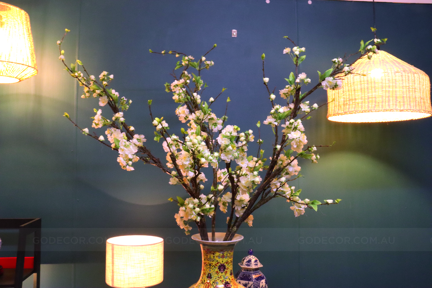 1.6M Tall Artificial Flowers Arrangement Plum Blossom in Chinese Pattern Vase(ARBC1)