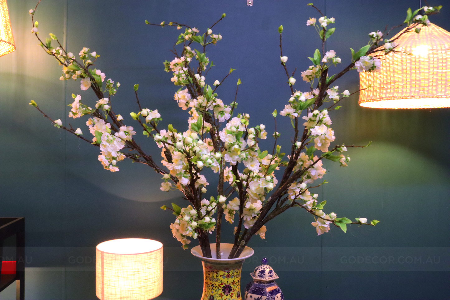 1.6M Tall Artificial Flowers Arrangement Plum Blossom in Chinese Pattern Vase(ARBC1)