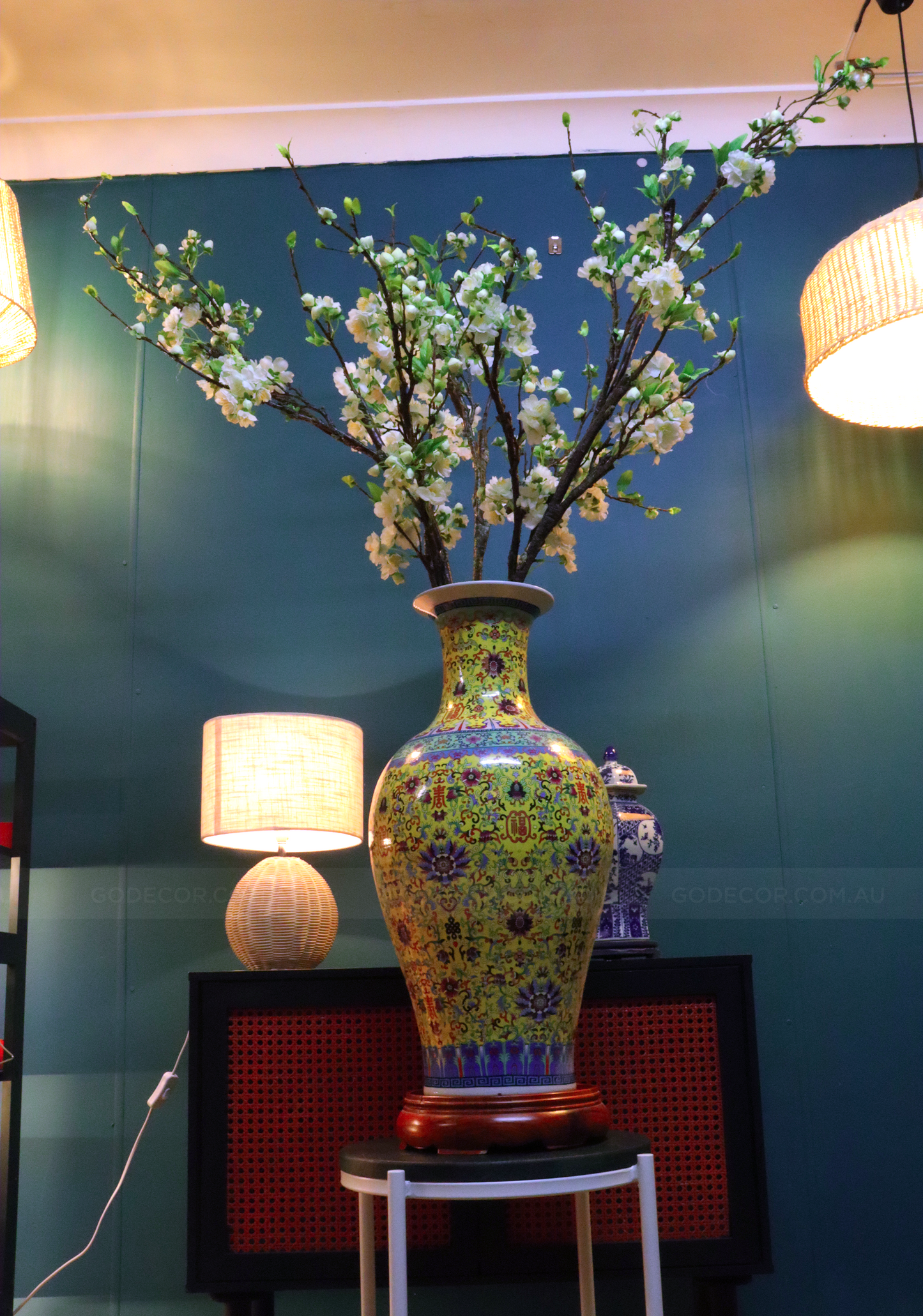 1.6M Tall Artificial Flowers Arrangement Plum Blossom in Chinese Pattern Vase(ARBC1)