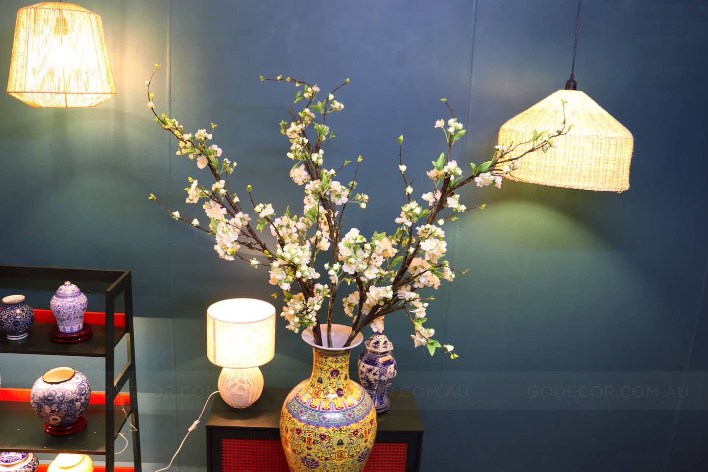 1.6M Tall Artificial Flowers Arrangement Plum Blossom in Chinese Pattern Vase(ARBC1)