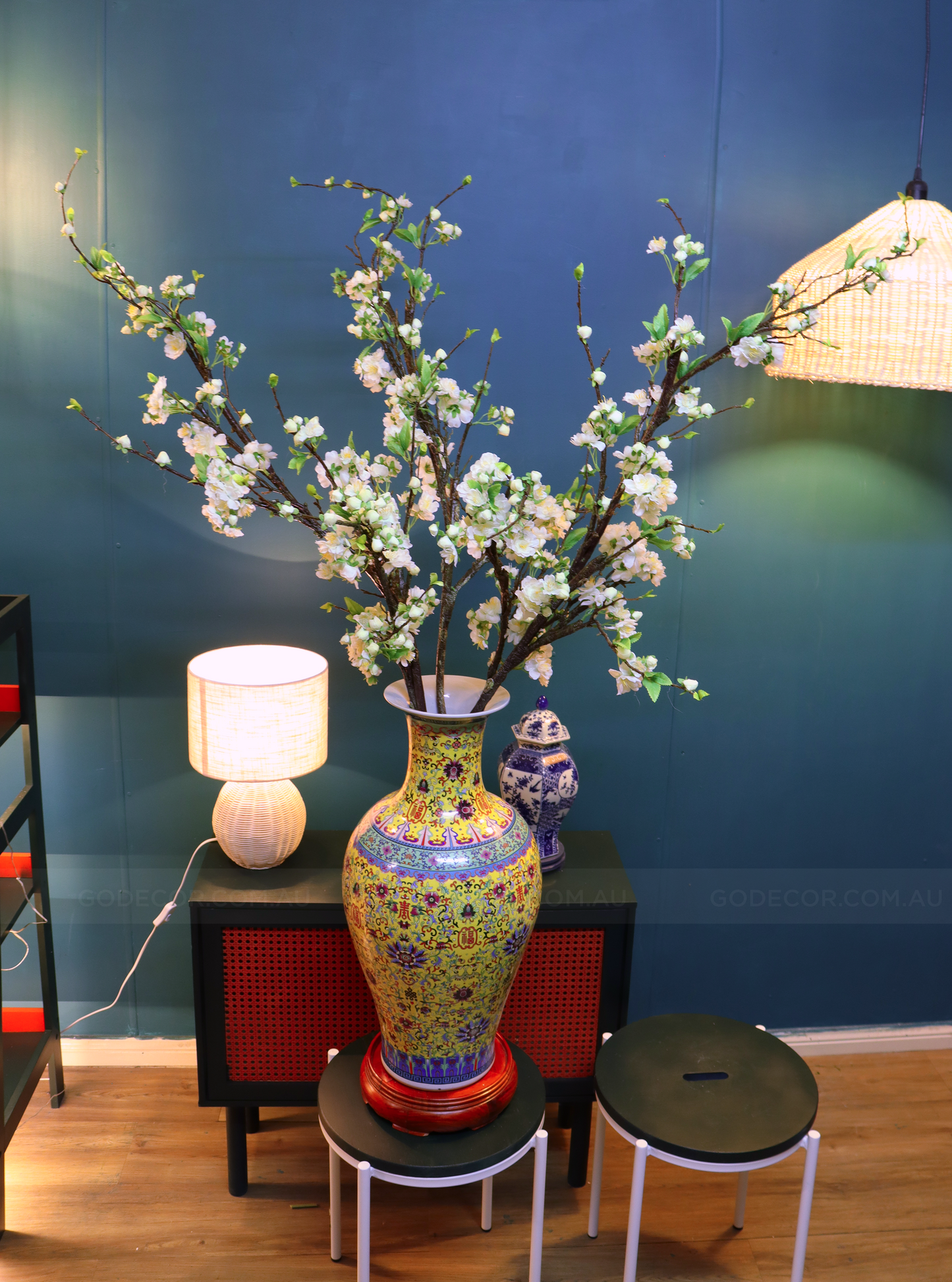 1.6M Tall Artificial Flowers Arrangement Plum Blossom in Chinese Pattern Vase(ARBC1)