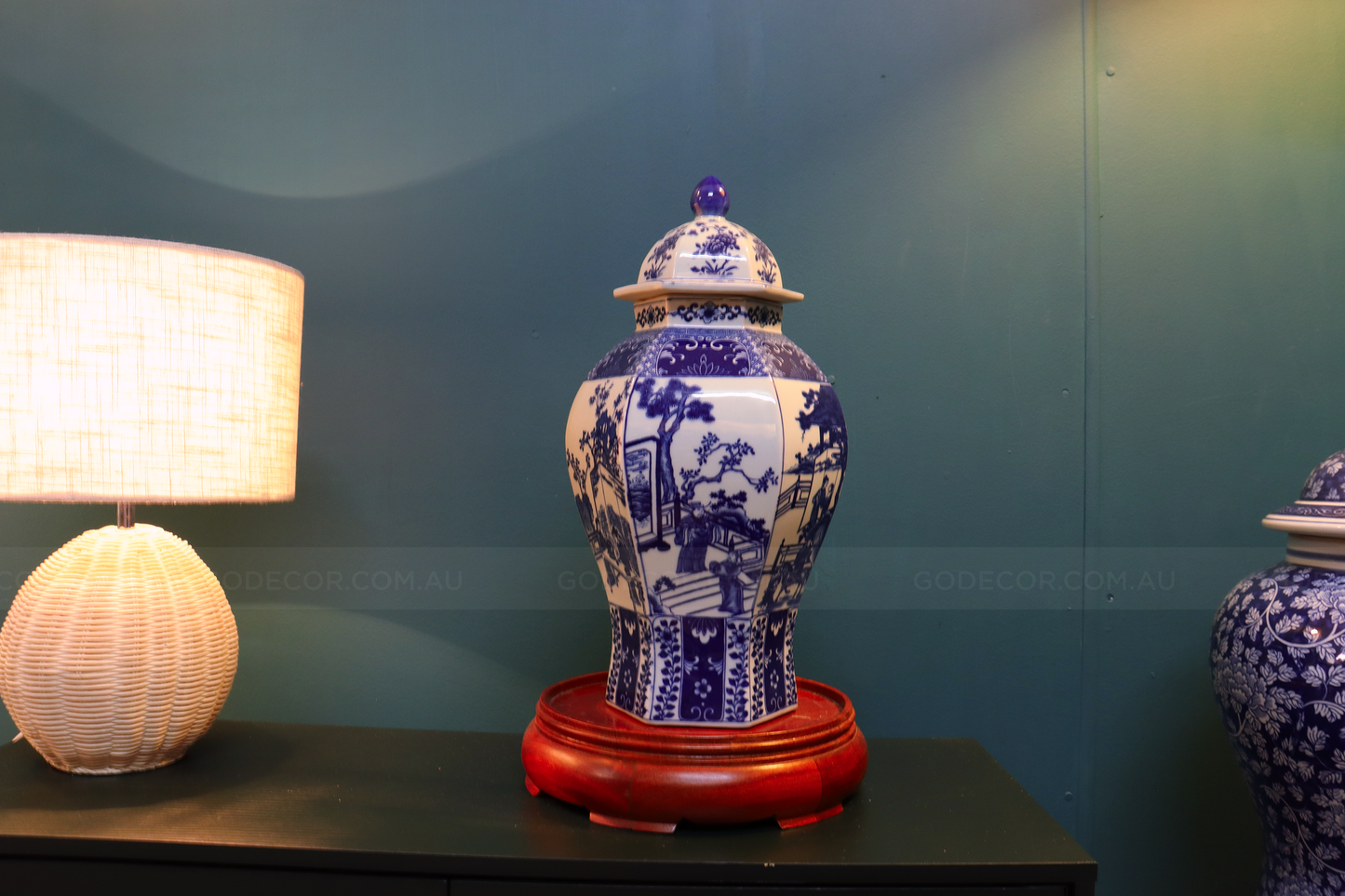 63CM Tall Artificial Flower Arrangement Realistic Pink Magnolia In Blue & White Pattern Jar (ARCH1)