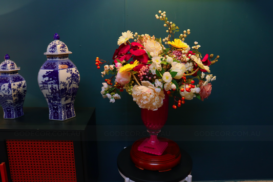 70CM Tall Arrangement Boutique Of Artificial Flower In Hotpink Glass Vase (ARBS8)