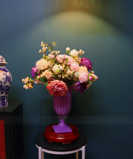 62CM Tall Arrangement Boutique Of Artificial Flowers In Lavender Glass Vase (ARBS9)