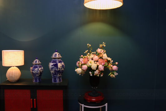 68CM Tall Arrangement Boutique Of Artificial Flower In Denim Glass Vase (ARBS7)