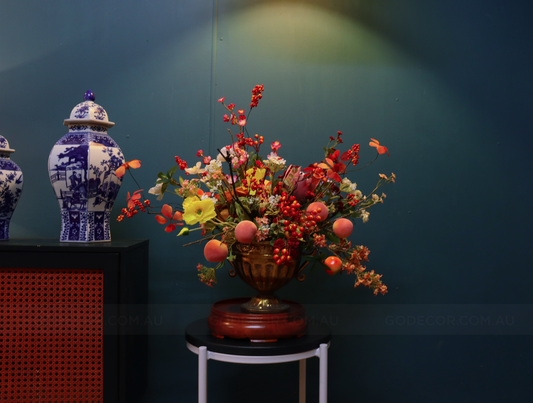 60CM Tall Arrangement Boutique Of Artificial Flower In Metal Vase (ARBY1)