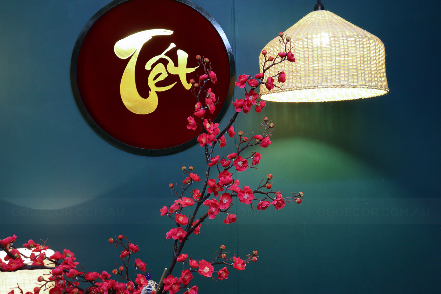 1M Tall Artificial Flowers Arrangement Plum Blossom In Rattan Vase (ARCB1)