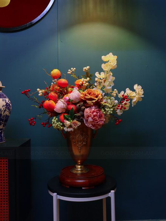 60CM Tall Arrangement Boutique Of Artificial Flower In Long Metal Vase (ARCA1)