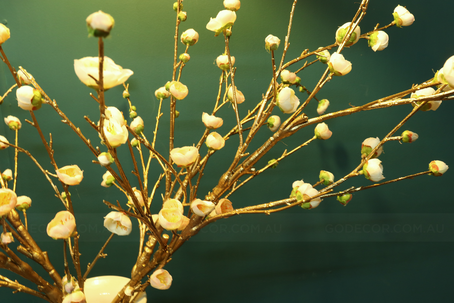 1M TALL Artificial Flowers Arrangement Plum Blossom Gold Branches in yellow Chinese Pattern Vase (ARCC1)