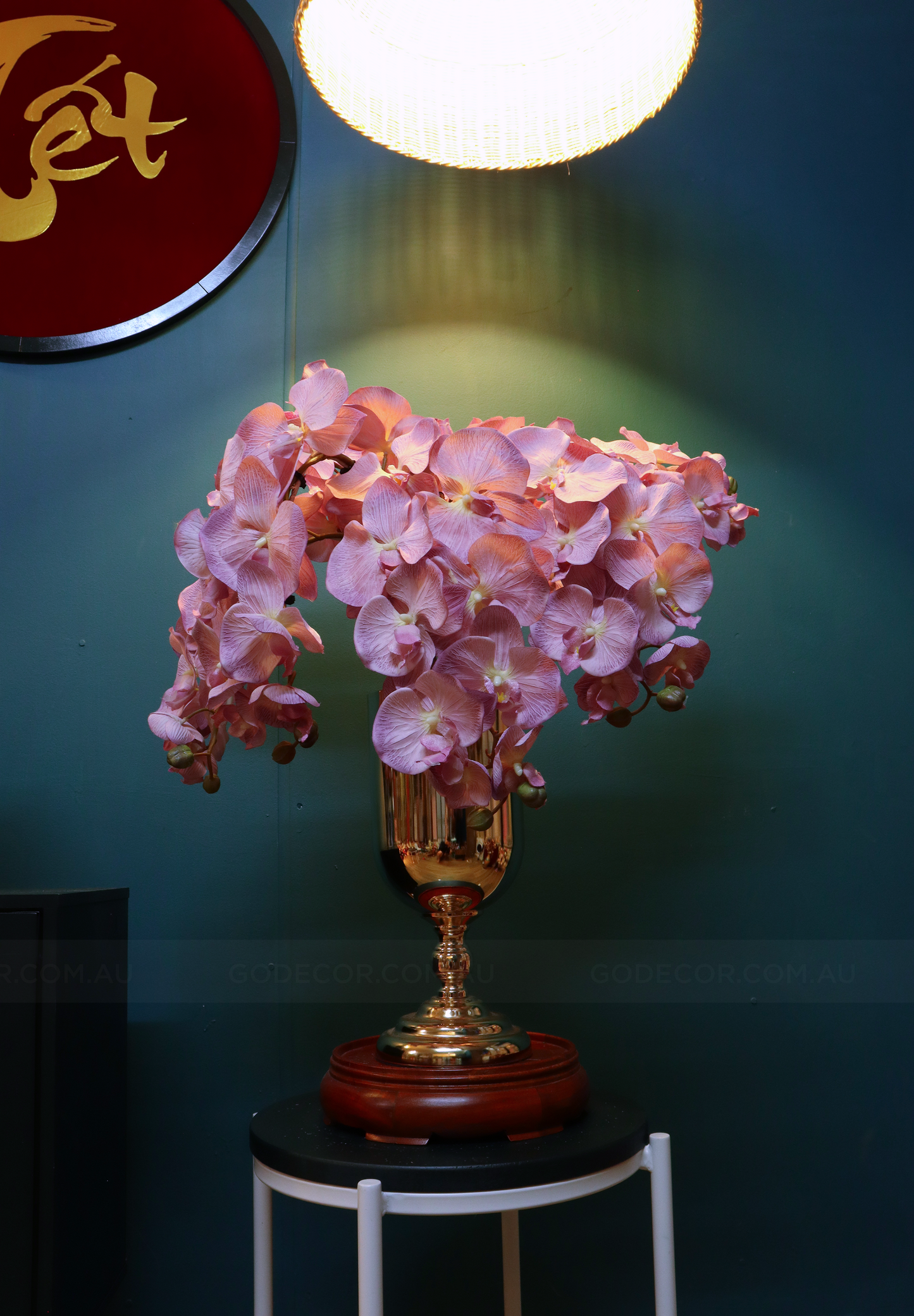 73CM Tall Artificial Flowers Arrangement Blush Orchids In Metal Vase (ARBR1)