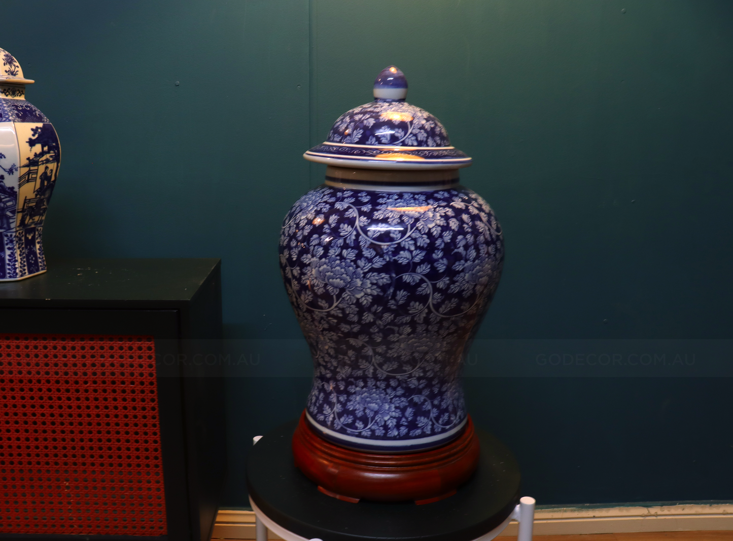 1M Tall Artificial Flowers Arrangement Red Plum Blossom In Blue and White Chinese Jar (ARCN1)