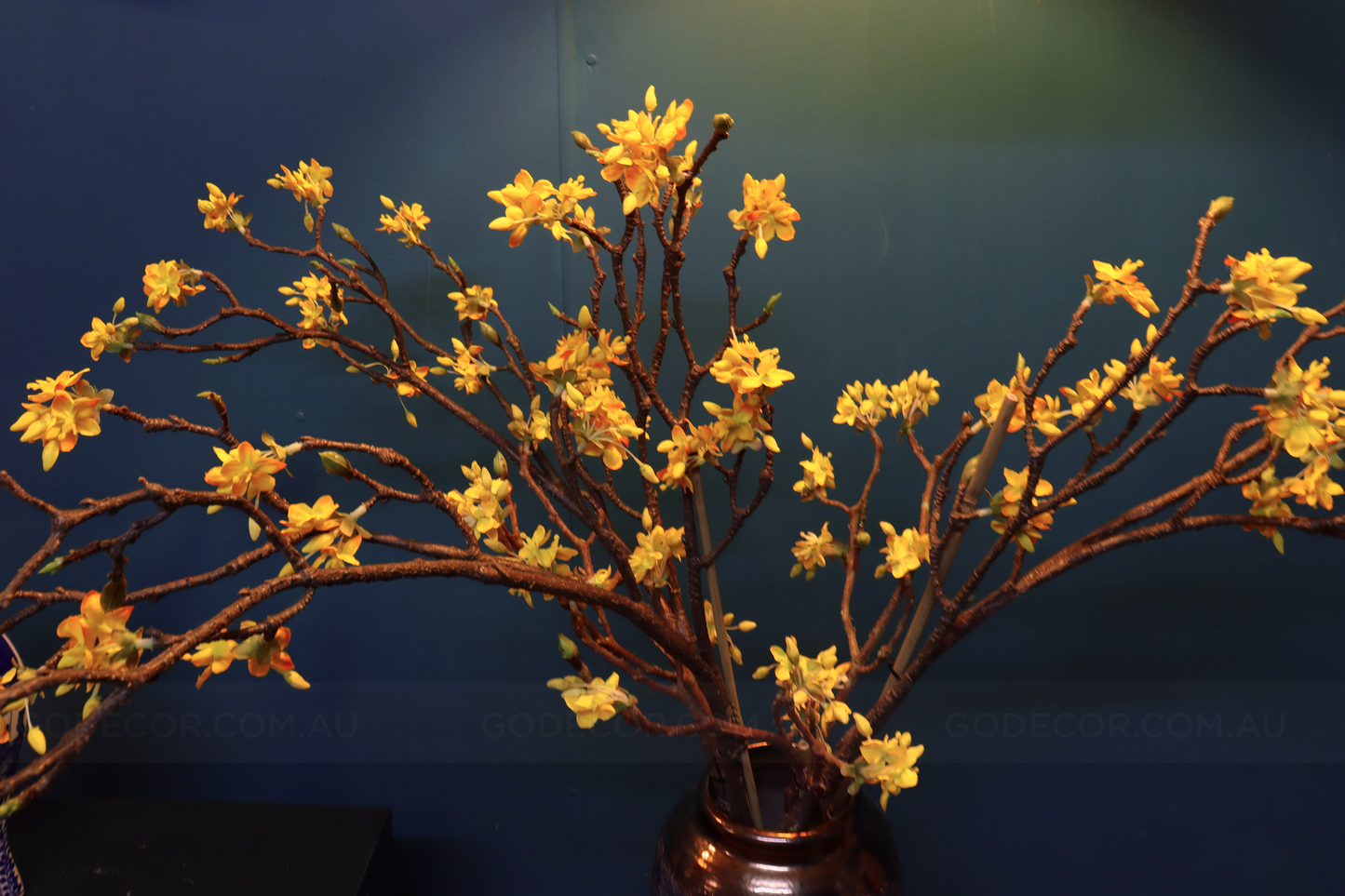 80CM Tall Artificial Flower Arrangement Apricot Blossom In Rustic Vase (ARBG2)