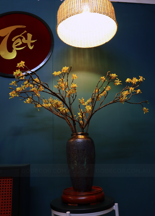 80CM Tall Artificial Flower Arrangement Apricot Blossom In Rustic Vase (ARBG2)