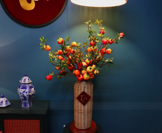 1M TALL Artificial Flowers Arrangement Realistic Pomegranate Branches In Rattan Vase (ARCO1)