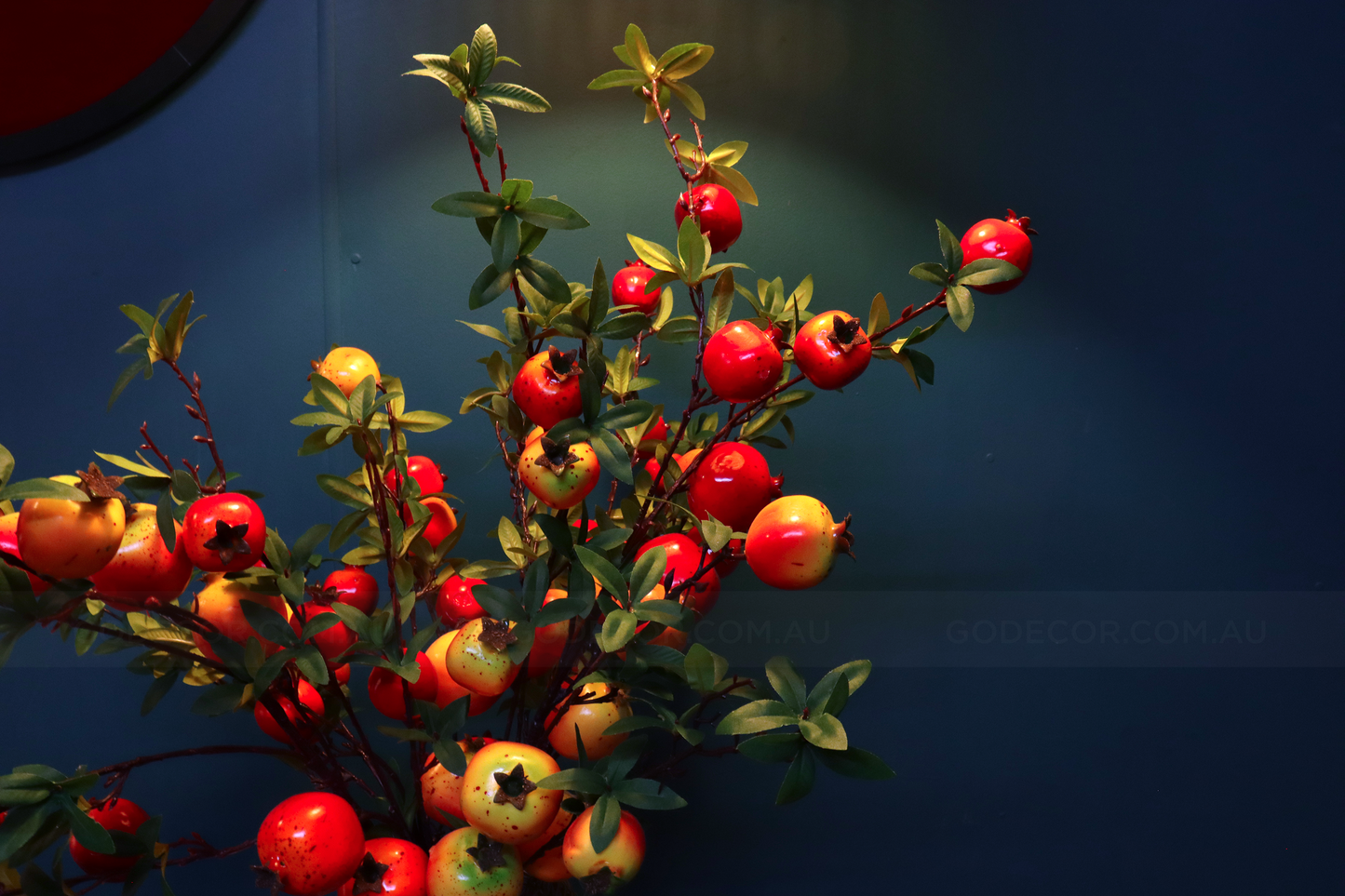 1M TALL Artificial Flowers Arrangement Realistic Pomegranate Branches In Rattan Vase (ARCO1)