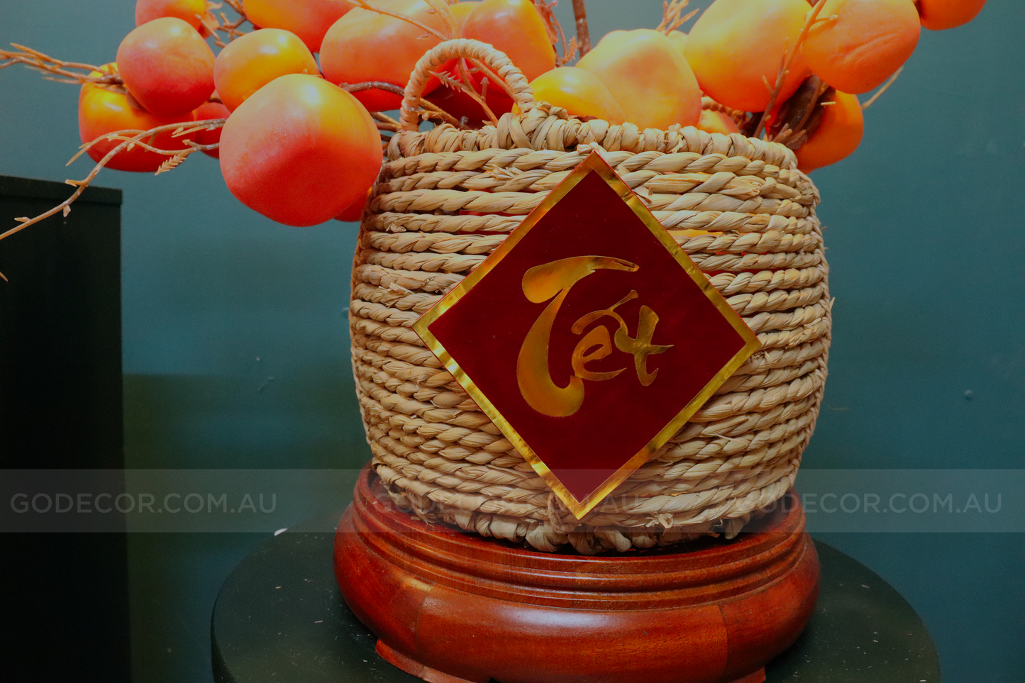 54CM Tall Artificial Flower Arrangement Realistic Persimmon In Rattan Basket (ARBA1)