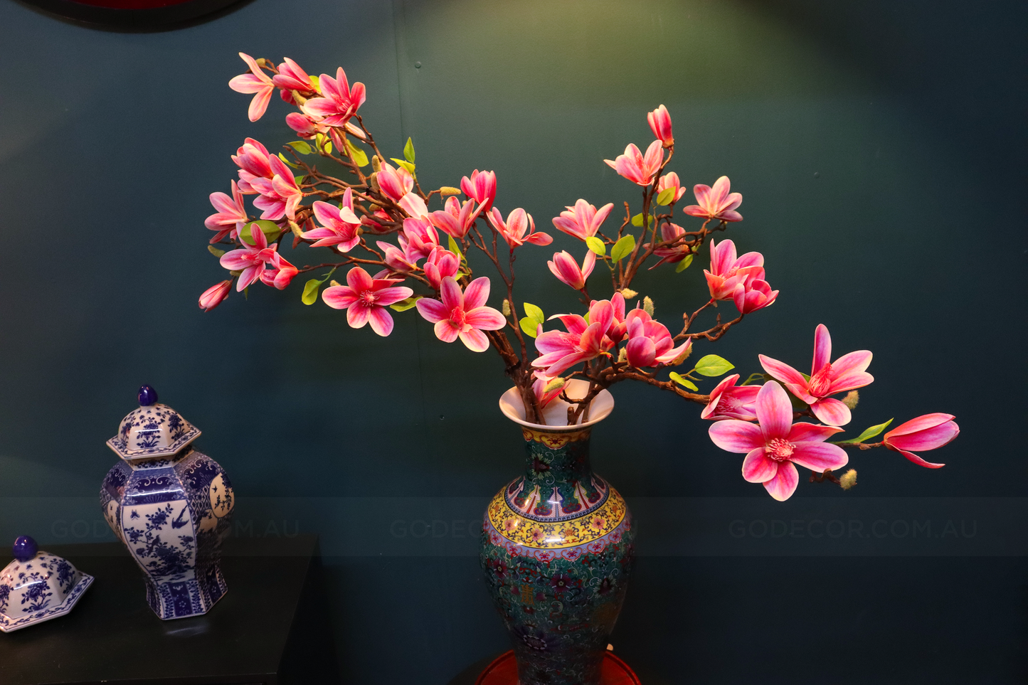 80CM Tall Artificial Flower Arrangement Magnolia In Chinese Pattern Vase (ARCI1)